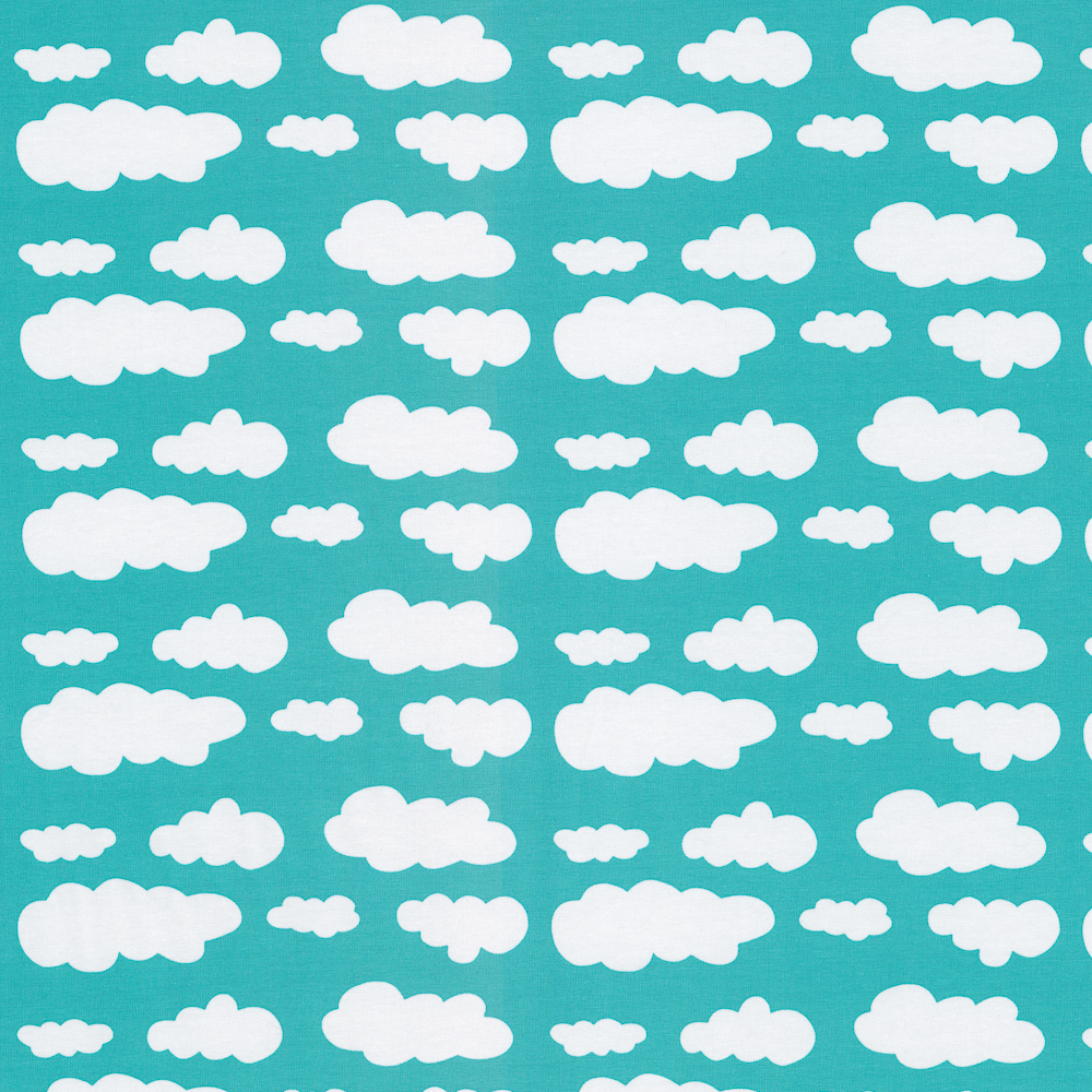 Turquoise tricot met witte wolken